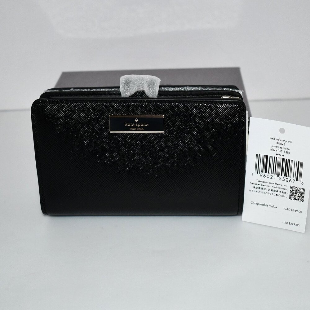 Kate spade Kenzie Boxed Medium Compact Wallet in Black #KK043 NWT